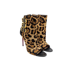 Christian Louboutin Black Leopard Triboclou Ankle Booties Size 39